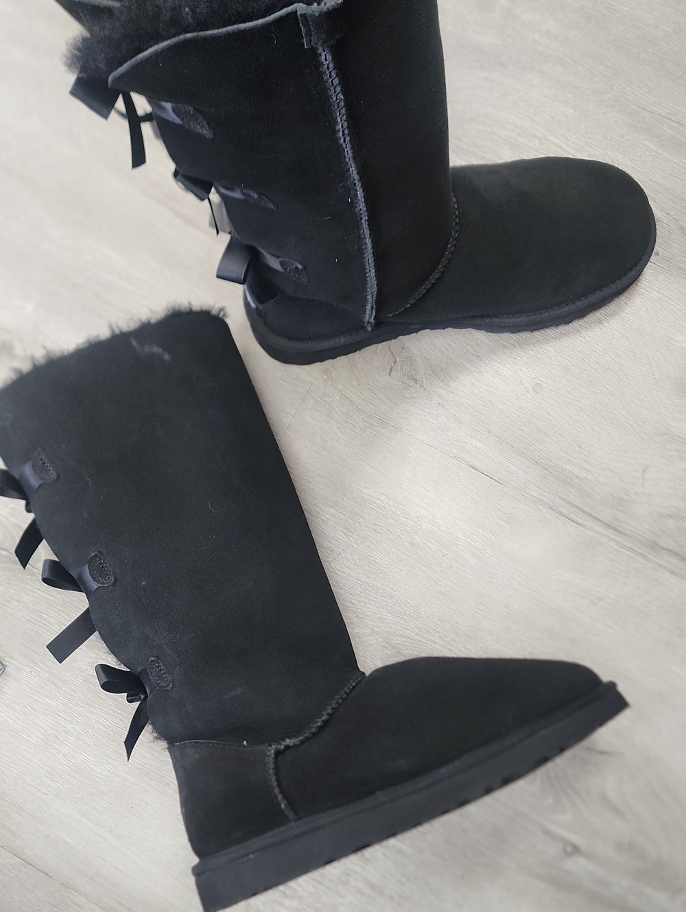 UGG Black Tall Shearling-Trim Bow Back Boots